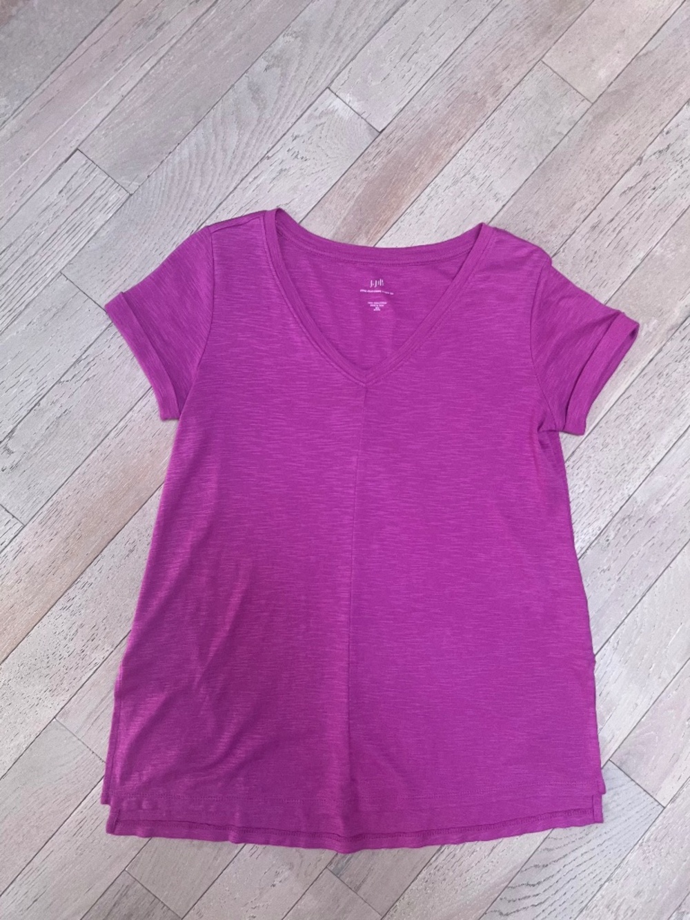 J. Jill Fuchsia V-Neck Short Sleeve Pima Cotton Tee - Pink XSmall Petite